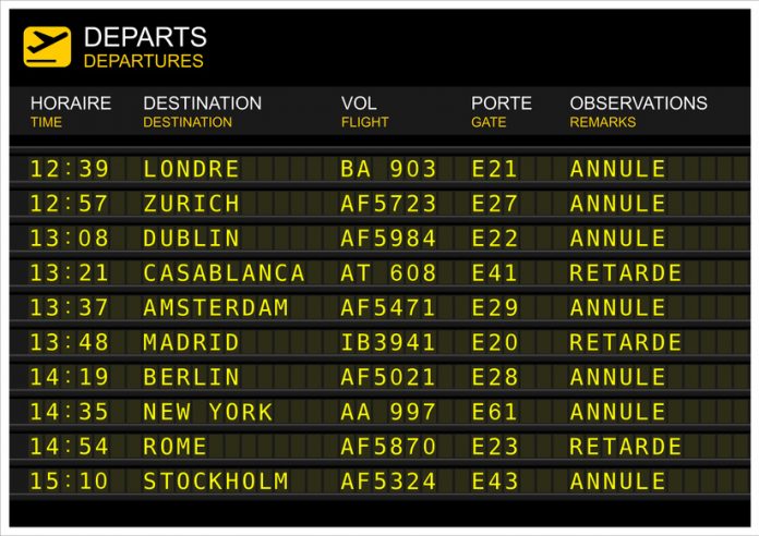 Tableau des dparts de vol dans un aroport